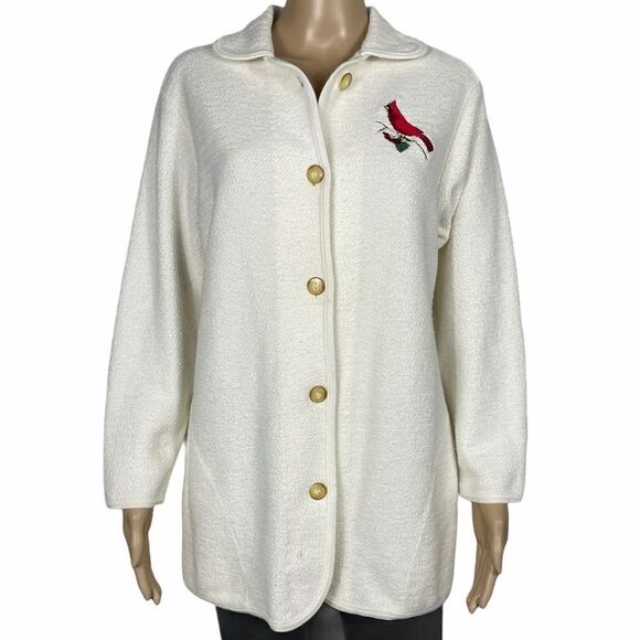 Kitten's Vintage Red Bird White sweater Jacket - Picture 2 of 13